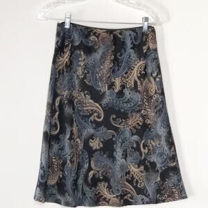 Dressbarn Black Paisley Elastic Waist Pull On Skirt Medium